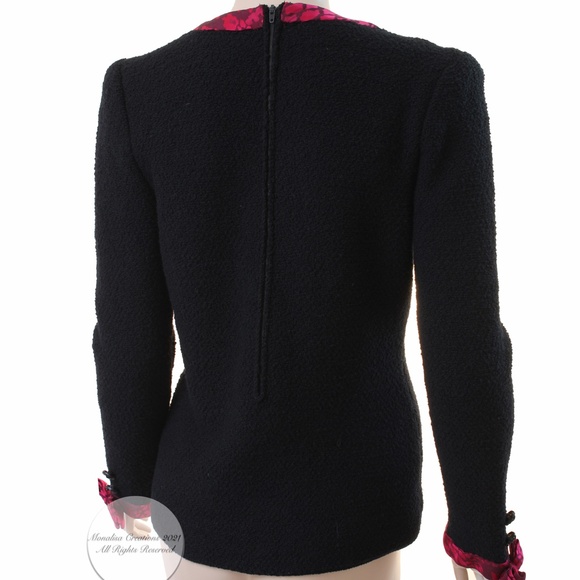 Adolfo Knit Sweater Black Boucle & Pink Printed Silk Saks 5th Ave Vintage HTF - Picture 5 of 6